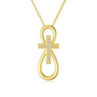 9K Gold Circular Shaped Cubic Zirconia Cross & Infinity Symbol Pendant Necklace-46