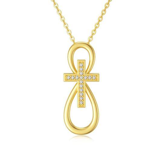 9K Goud Cirkelvormig Kubisch Zirkonia Kruis & Oneindigheid Symbool Hanger Ketting