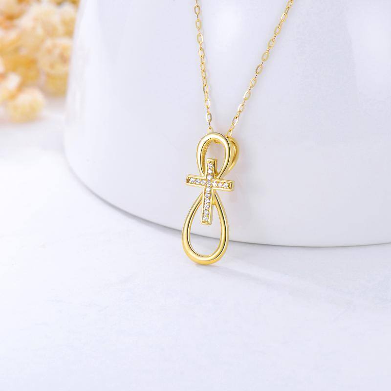9K Gold Circular Shaped Cubic Zirconia Cross & Infinity Symbol Pendant Necklace-3