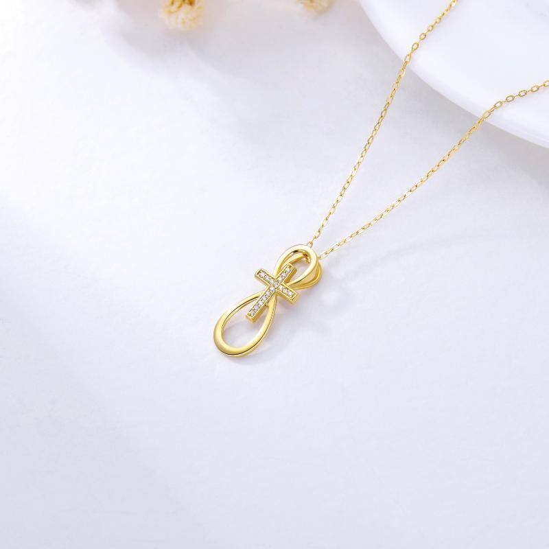 14K Gold Circular Shaped Cubic Zirconia Cross & Infinity Symbol Pendant Necklace-4