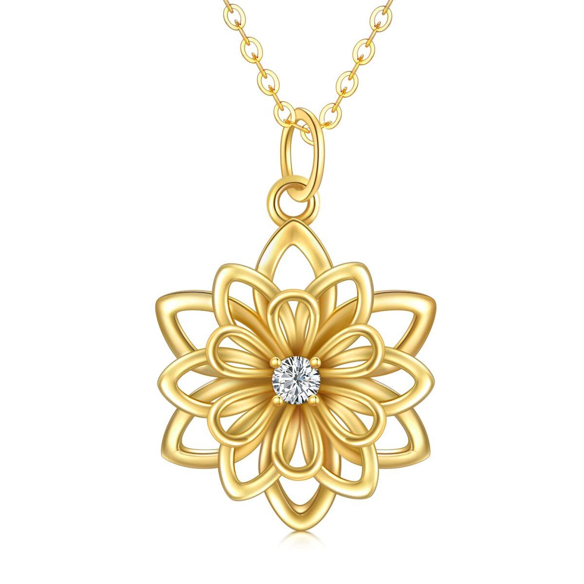 9K Gold Circular Shaped Cubic Zirconia Daisy Pendant Necklace-1