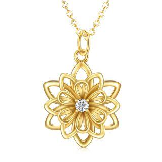 9K Gold Circular Shaped Cubic Zirconia Daisy Pendant Necklace-1