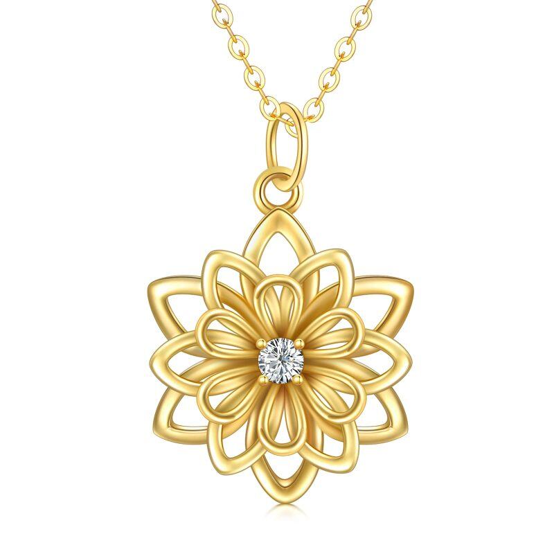 14K Gold Zircon Daisy Pendant Necklace