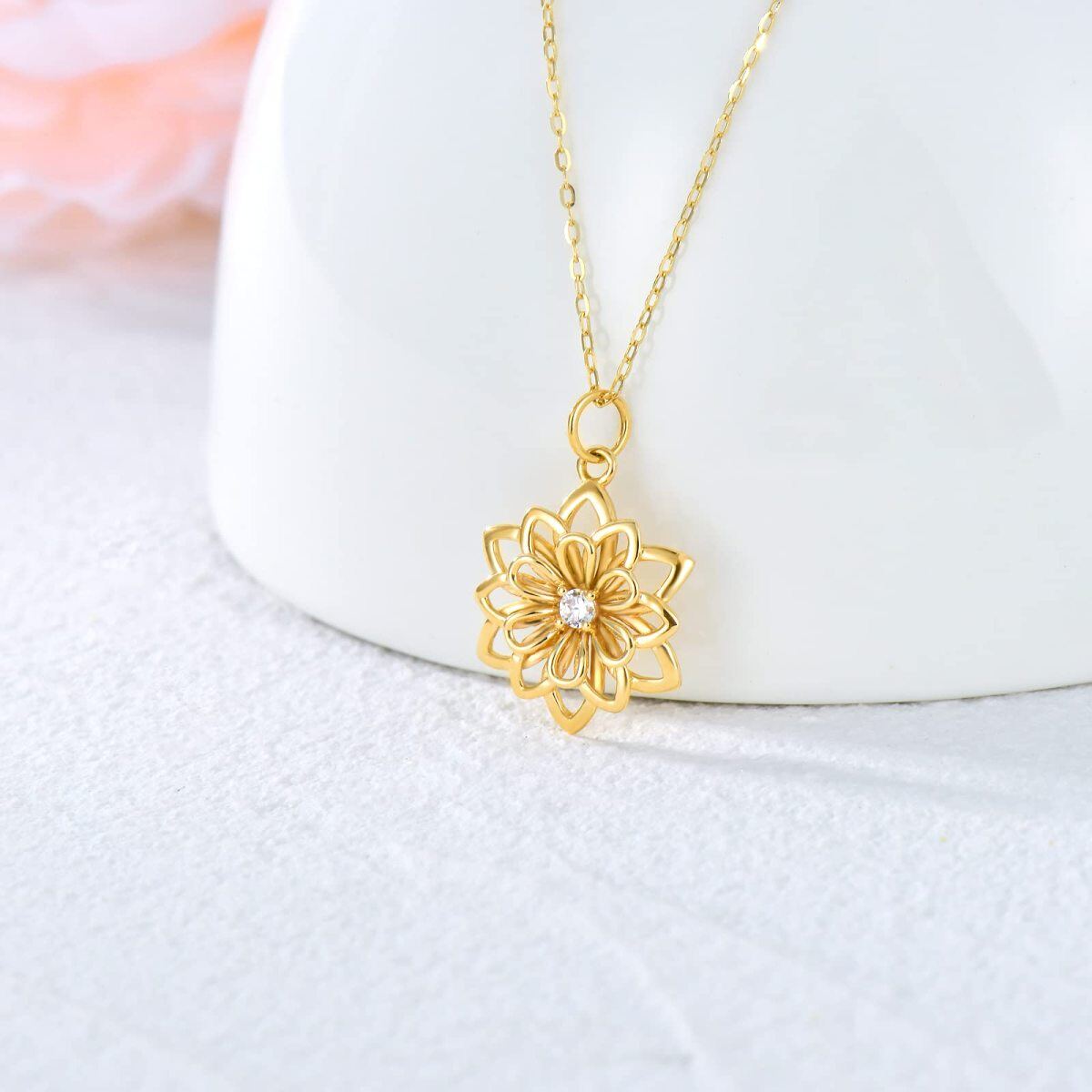 9K Gold Circular Shaped Cubic Zirconia Daisy Pendant Necklace-3