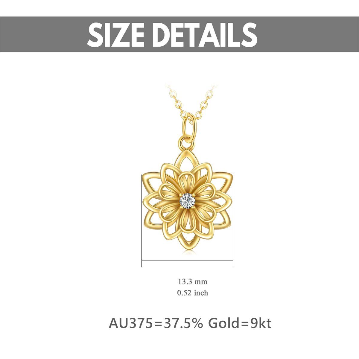 9K Gold Circular Shaped Cubic Zirconia Daisy Pendant Necklace-5