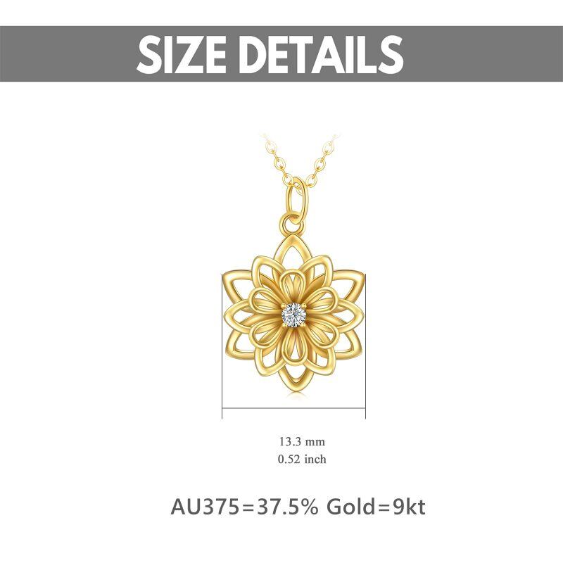 9K Gold Circular Shaped Cubic Zirconia Daisy Pendant Necklace-5