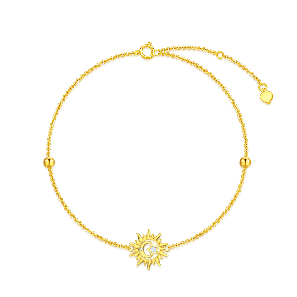 9K Gold Circular Opal With Diamond Moon & Sun Charm Bracelet For Women-1