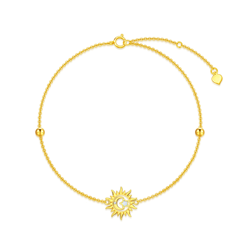 9K Gold Circular Opal With Diamond Moon & Sun Pendant Bracelet For Women