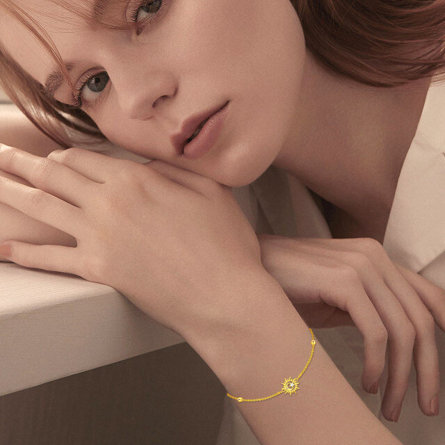 Bracciale con ciondolo a forma di cerchio in oro 14K con diamanti e opale, luna e sole-2