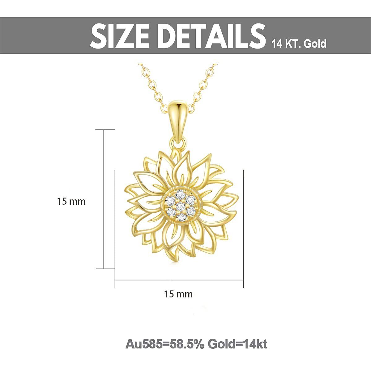 Collana con ciondolo a forma di girasole circolare in oro 9K con diamanti-5