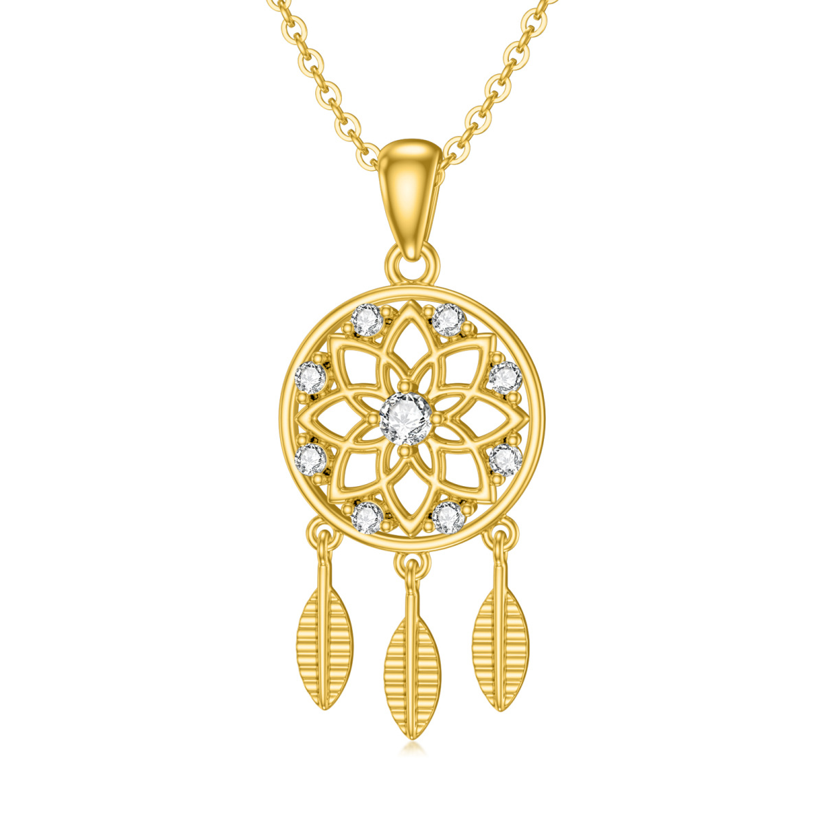 Collar de oro de 9 quilates con forma circular de circonita y colgante Dream Catcher-1