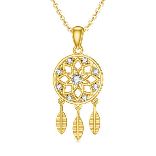 9K Gold kreisförmig Cubic Zirkonia Dream Catcher Anhänger Halskette