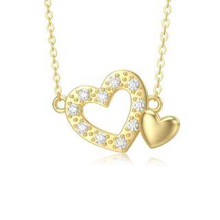 9K Gold Circular Shaped Cubic Zirconia Heart Pendant Necklace-29