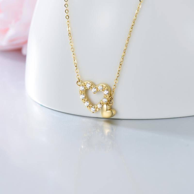 Collier en or 9K avec pendentif en forme de coeur en zircon cubique-3