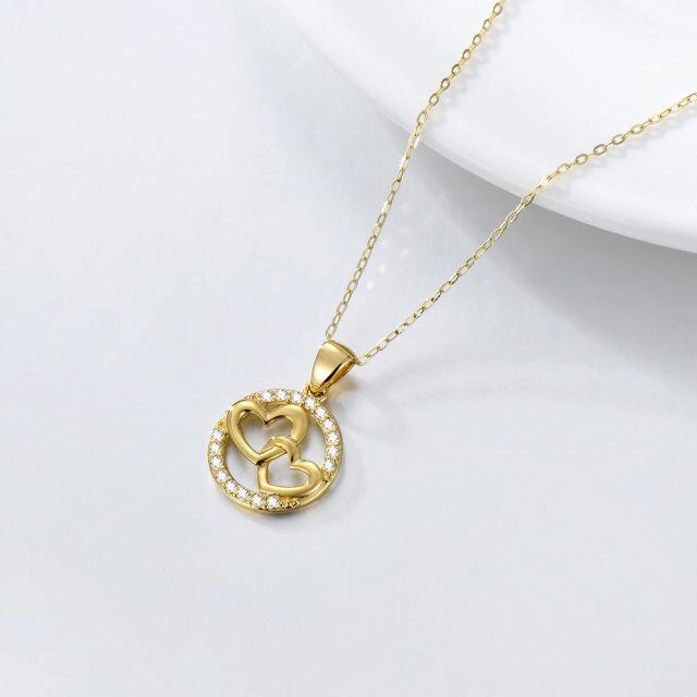 Collier en or 9K avec pendentif en zircon cubique en forme de coeur avec coeur-3