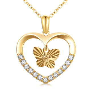 9K Gold Circular Shaped Moissanite Butterfly Pendant Necklace-10