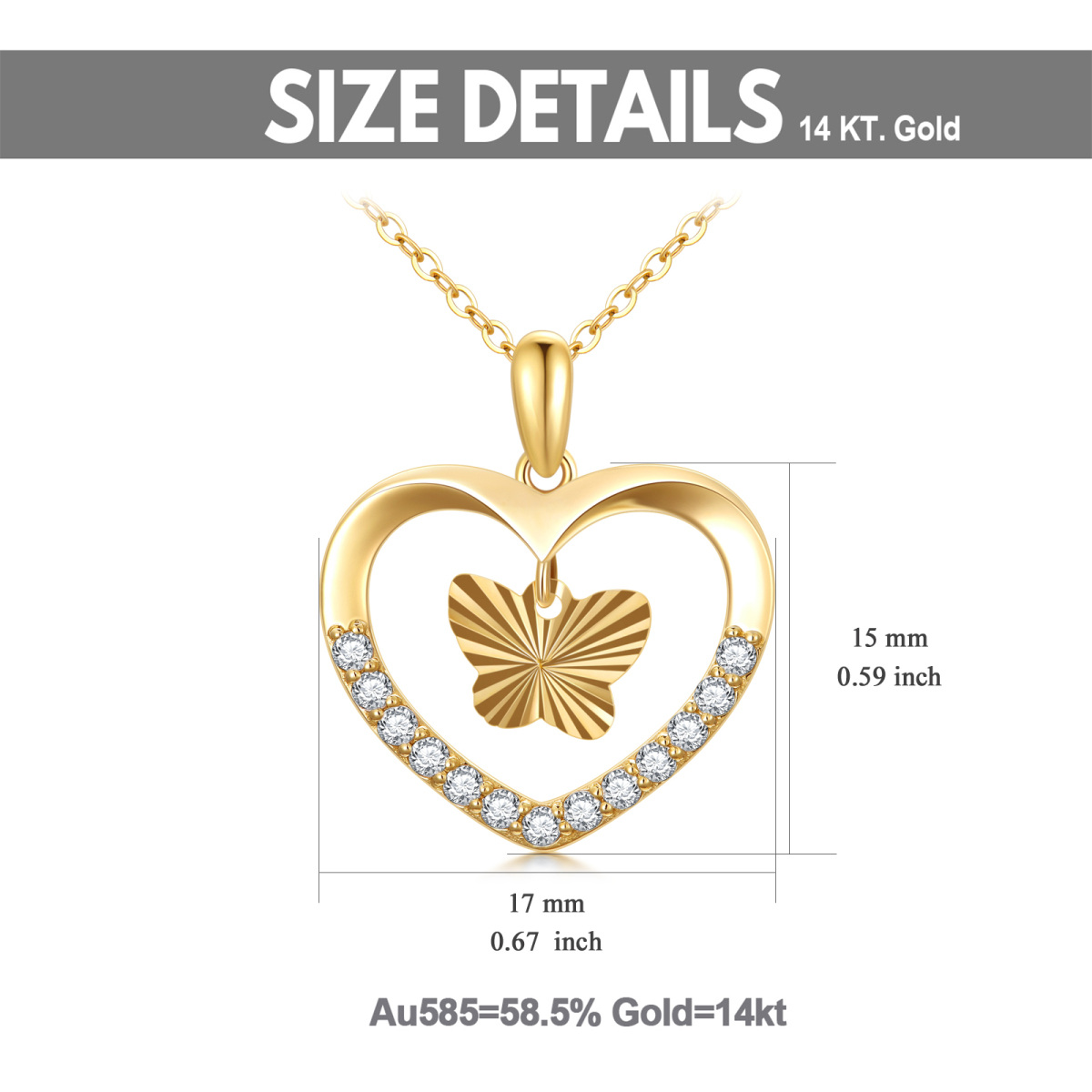 9K Gold Circular Shaped Moissanite Butterfly Pendant Necklace-5