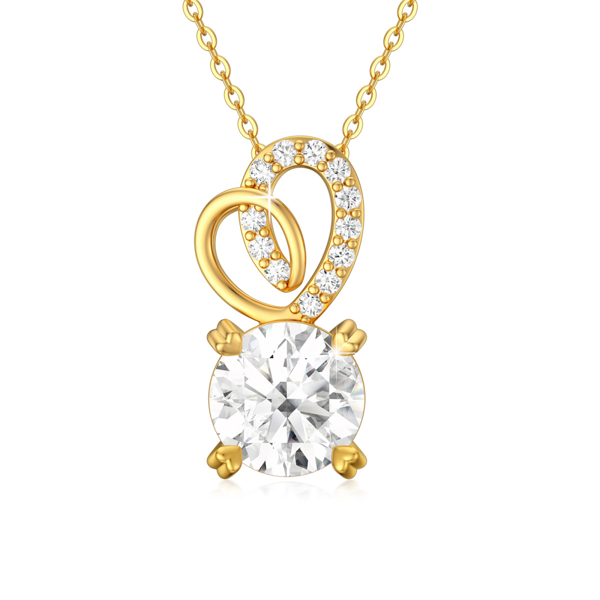 9K Gold Circular Shaped Moissanite Heart Pendant Necklace-1