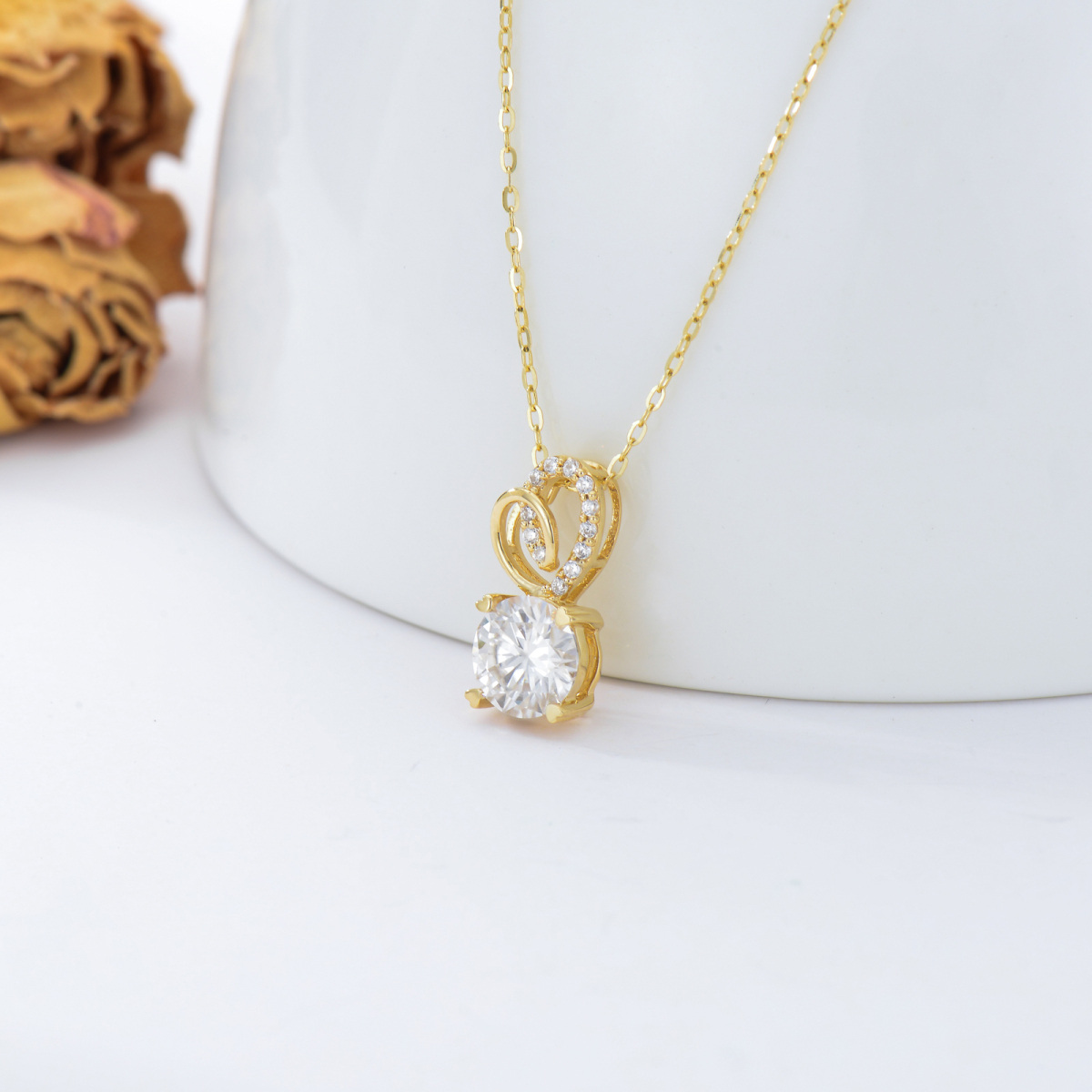 9K Gold Circular Shaped Moissanite Heart Pendant Necklace-3