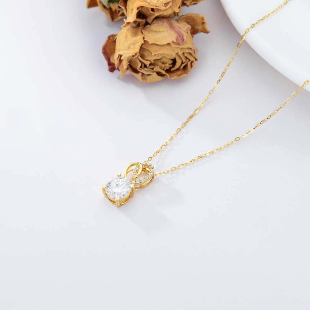 Collier en or 9K avec pendentif en forme de coeur en Moissanite de forme circulaire-4