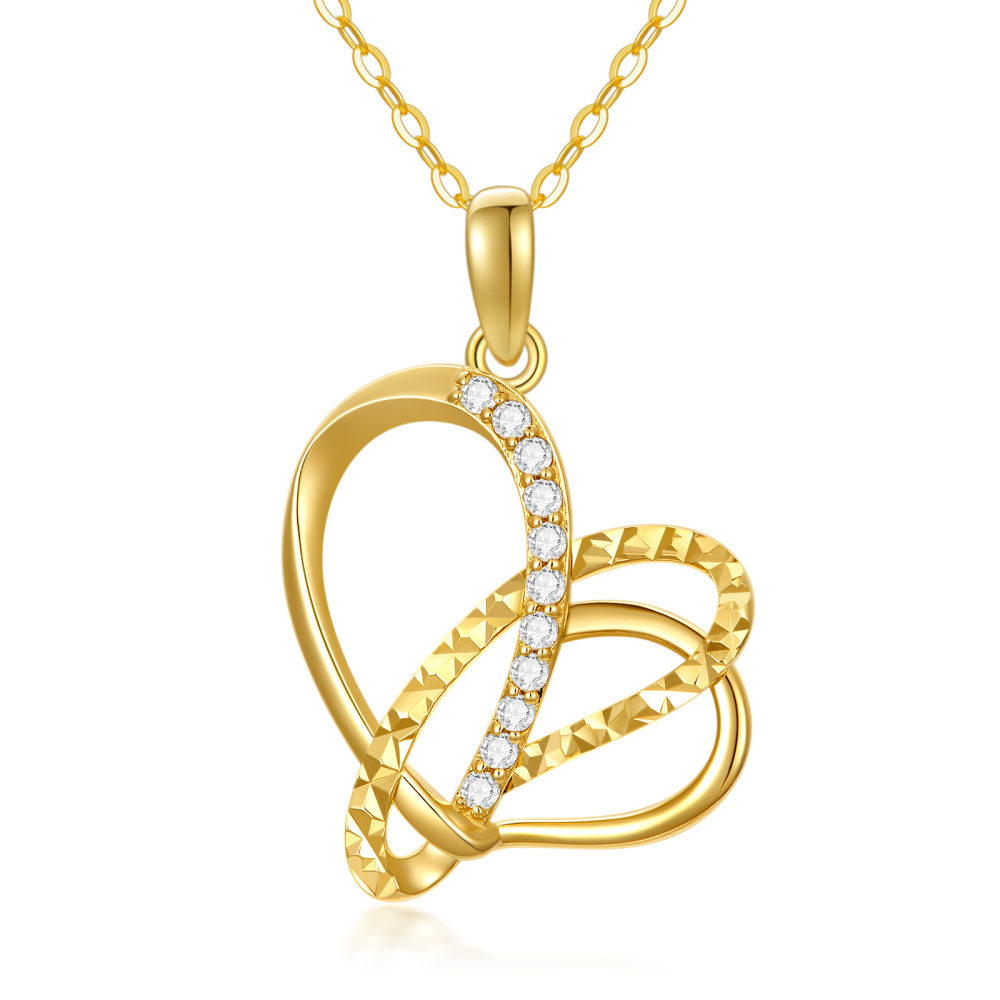 9K gouden cirkelvormige moissaniet hart hanger ketting-1