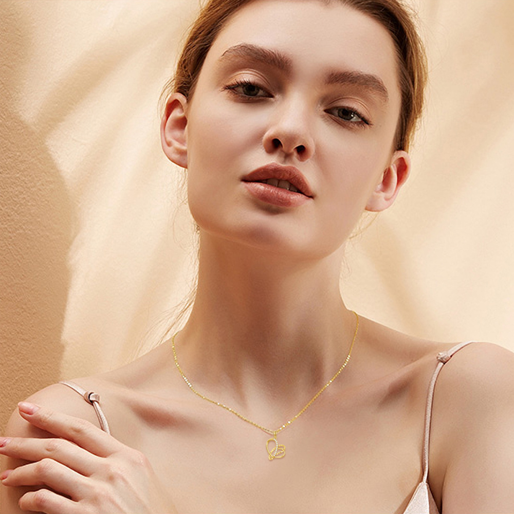 9K gouden cirkelvormige moissaniet hart hanger ketting-2