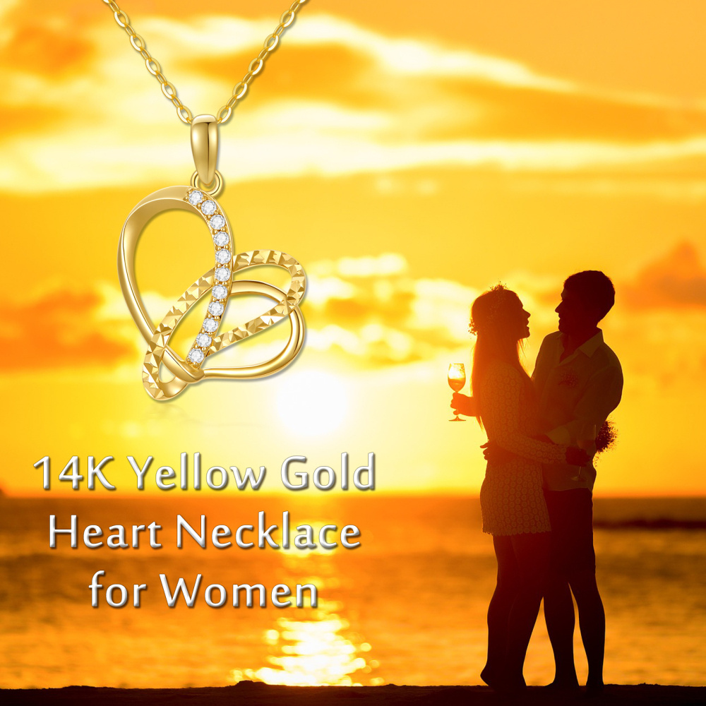 9K gouden cirkelvormige moissaniet hart hanger ketting-6