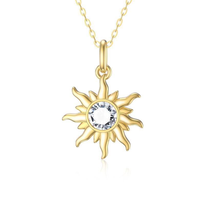 Colar com pendente Moissanite Sun em forma circular em ouro de 9K-1