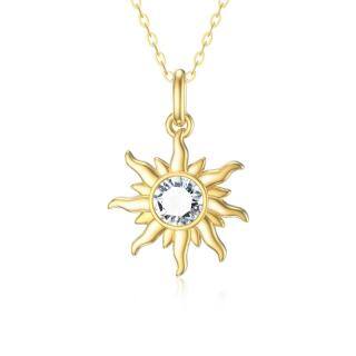 9K Gold Circular Shaped Moissanite Sun Pendant Necklace-56