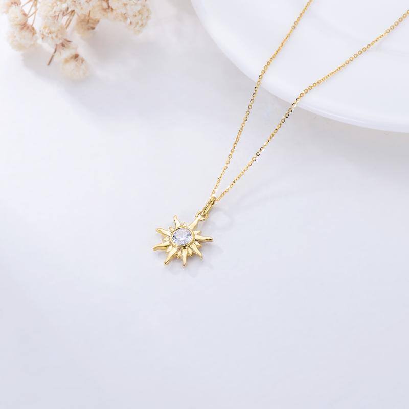 9K Gold Circular Shaped Moissanite Sun Pendant Necklace-3