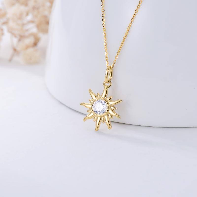 Collier en or 9K avec pendentif soleil en Moissanite de forme circulaire-4