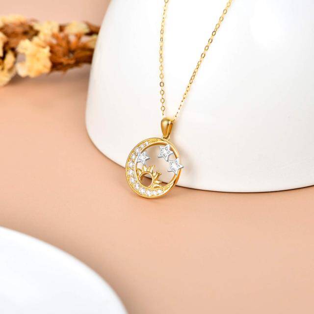 9K Gold Circular Shaped Cubic Zirconia Moon & Star & Sun Pendant Necklace-3