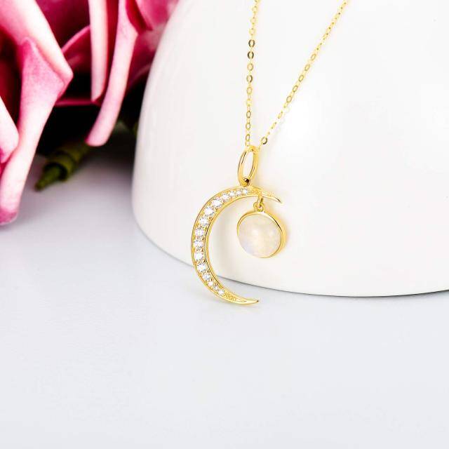 Collana con ciondolo in pietra lunare a forma di cerchio in oro 9K-3