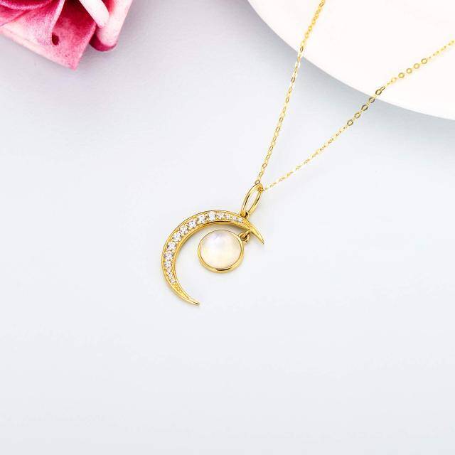 9K Gold Circular Shaped Moonstone Moon Pendant Necklace-4