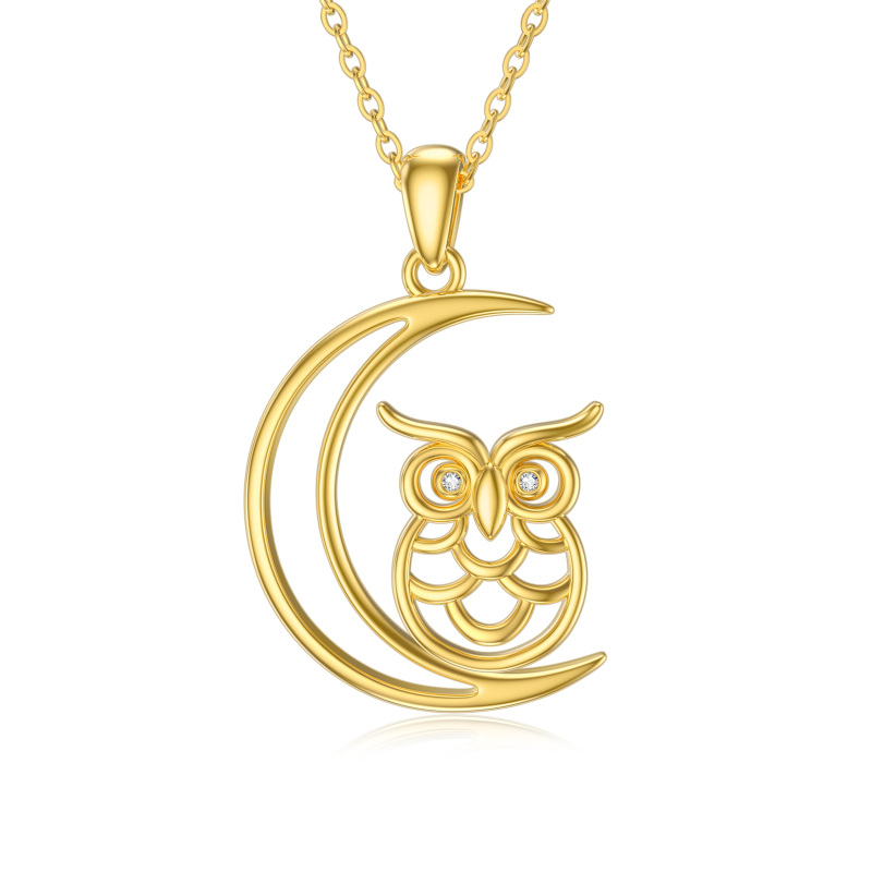 9K Gold Circular Shaped Cubic Zirconia Owl Pendant Necklace-16