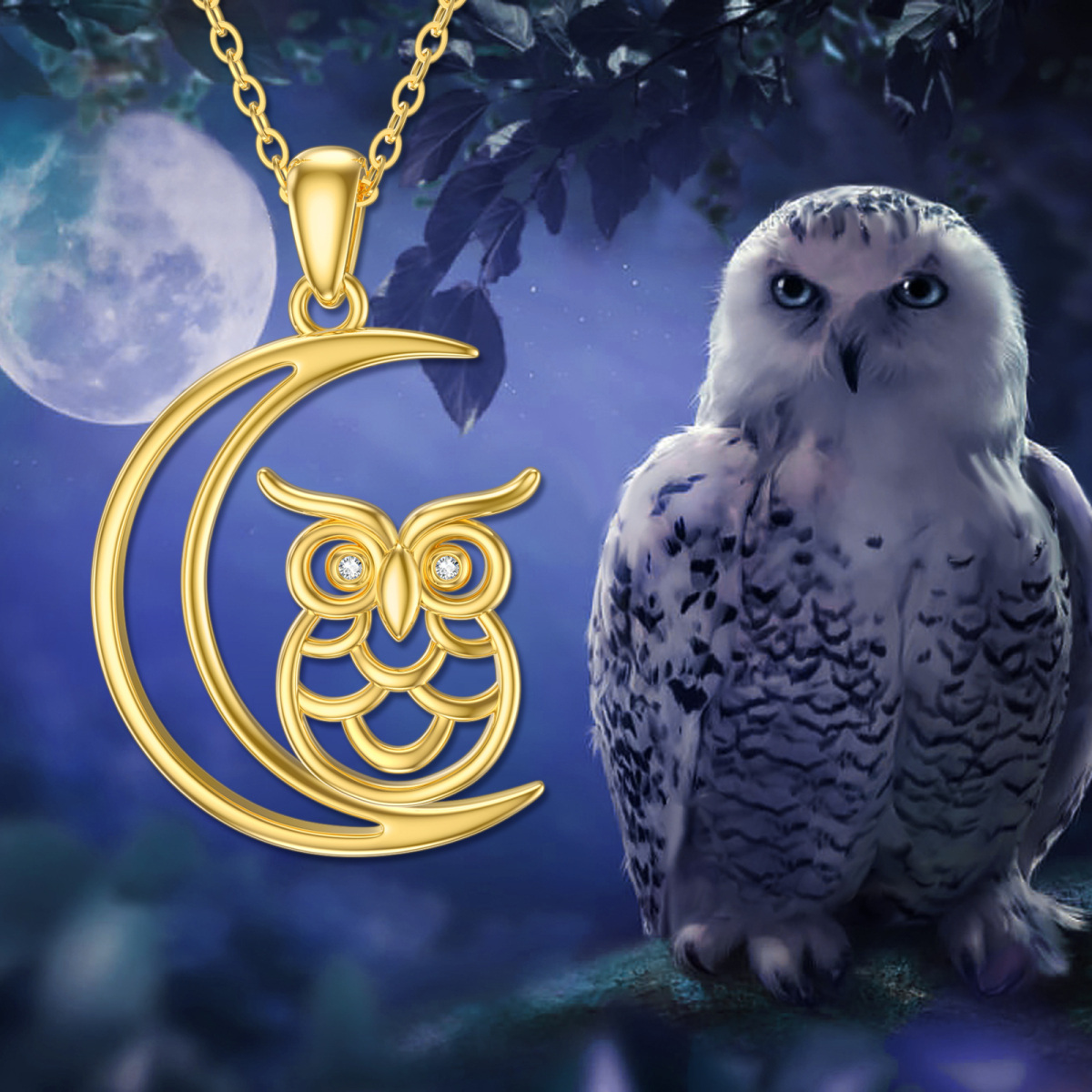 Collier pendentif hibou en or 9K à zircon cubique-6