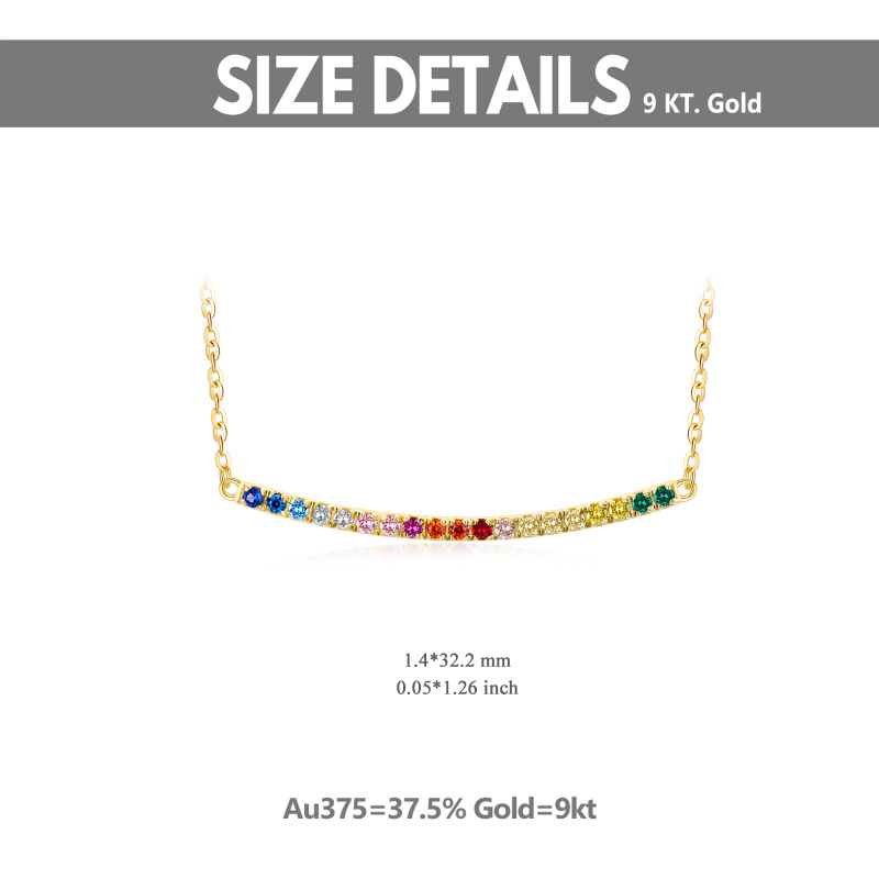 14K Gold Circular Shaped Cubic Zirconia Rainbow Bar Necklace-5