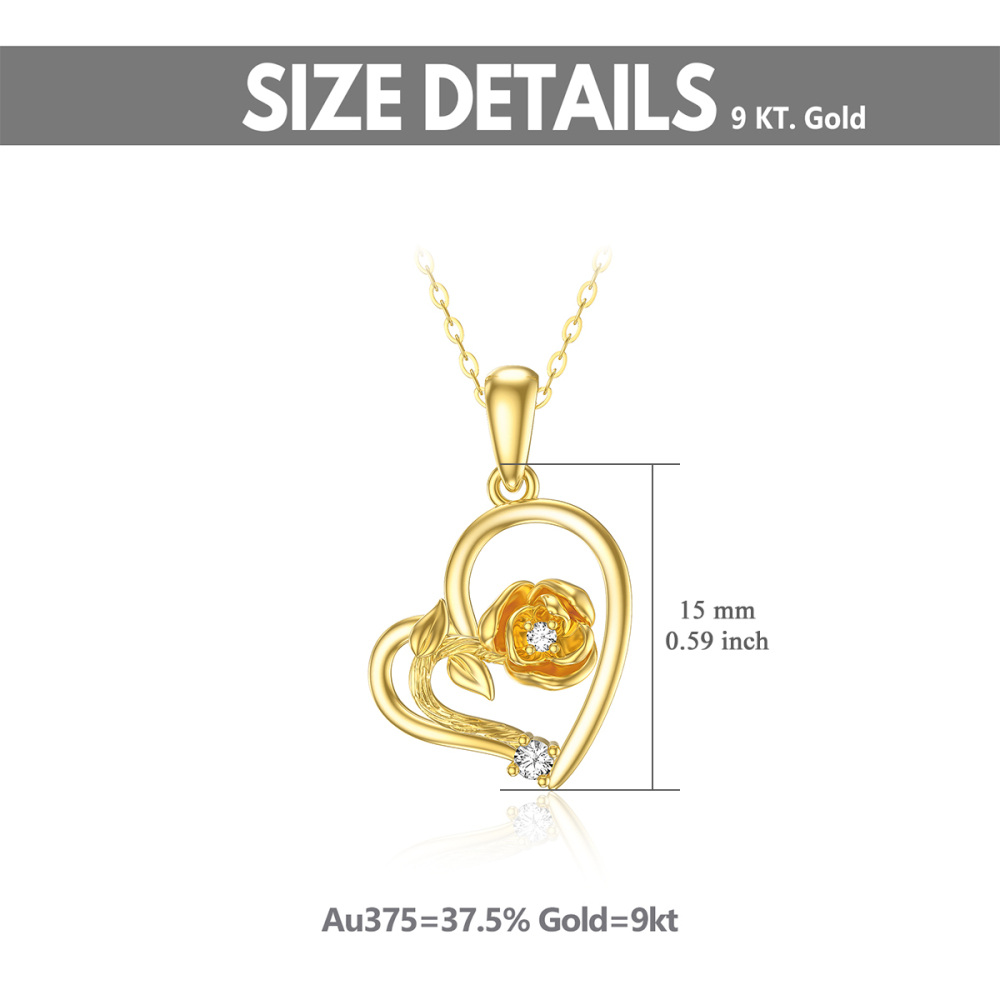10K Gold Circular Shaped Cubic Zirconia Rose & Heart Pendant Necklace-6
