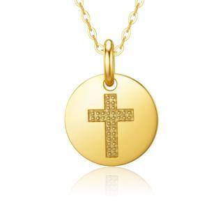 9K Gold Cross Coin Pendant Necklace-42