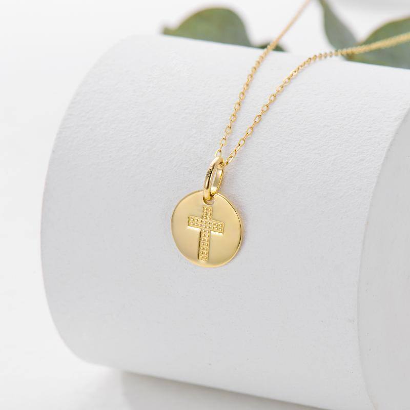 9K Gold Cross Coin Pendant Necklace-3