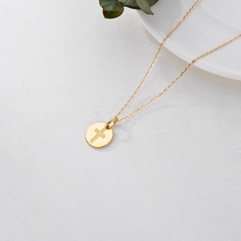 9K Gold Cross Coin Pendant Necklace-4