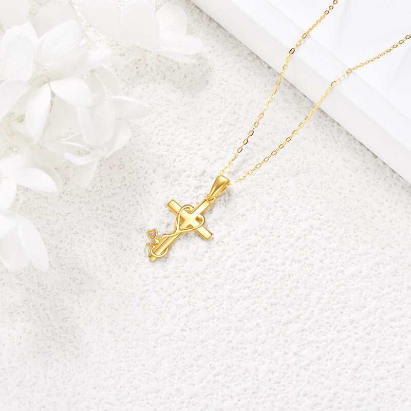 9K gouden kruis- en stethoscoophangerketting met kubieke zirkonia voor vrouwen-4