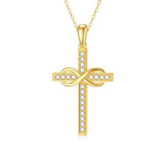 9K Gold Cubic Zirconia Cross & Infinity Symbol Pendant Necklace-50