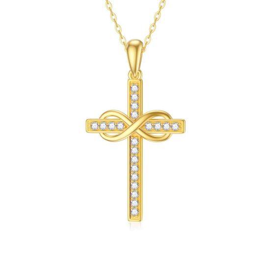 Collana con ciondolo a forma di croce e simbolo dell'infinito in oro 9K con zirconia cubica