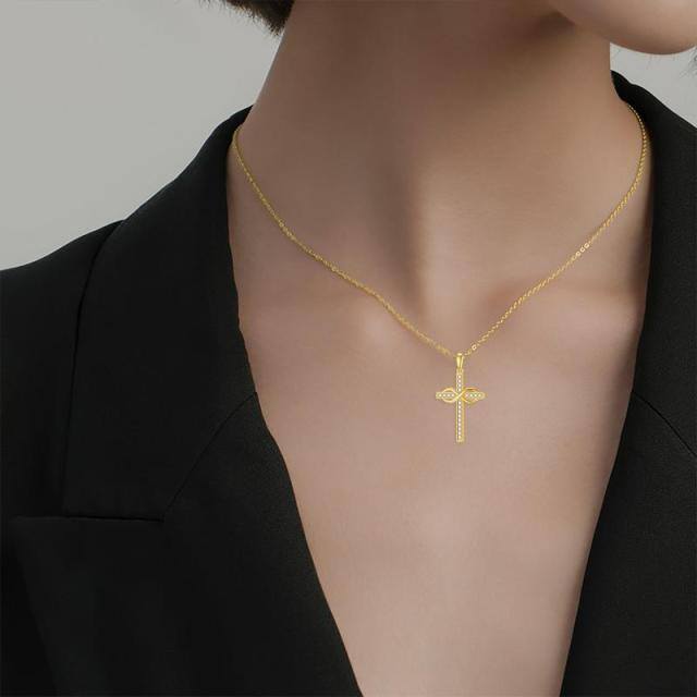 9K Gold Cubic Zirkonia Kreuz & Unendlichkeit Symbol Anhänger Halskette-2