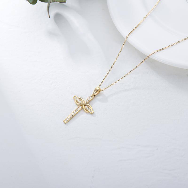 9K White Gold Cubic Zirconia Cross & Infinity Symbol Pendant Necklace-3