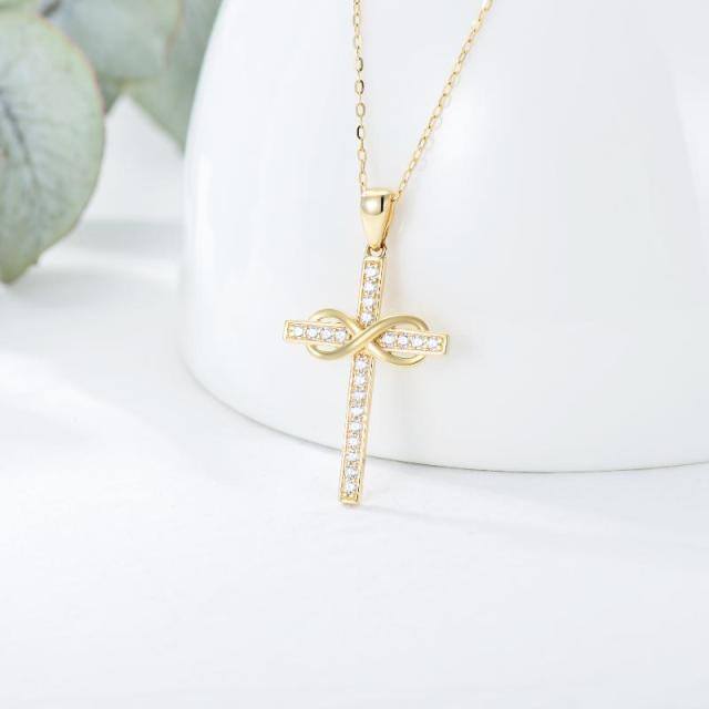 9K Gold Cubic Zirkonia Kreuz & Unendlichkeit Symbol Anhänger Halskette-4