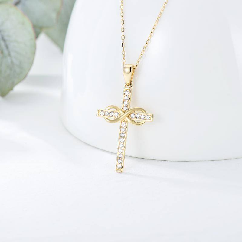 9K White Gold Cubic Zirconia Cross & Infinity Symbol Pendant Necklace-4