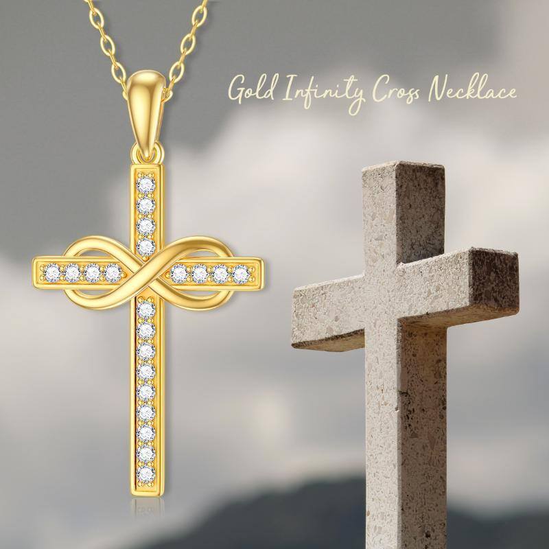 9K Gold Cubic Zirconia Cross & Infinity Symbol Pendant Necklace-5