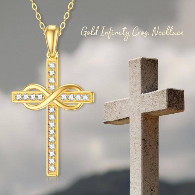 9K Gold Cubic Zirkonia Kreuz & Unendlichkeit Symbol Anhänger Halskette-5